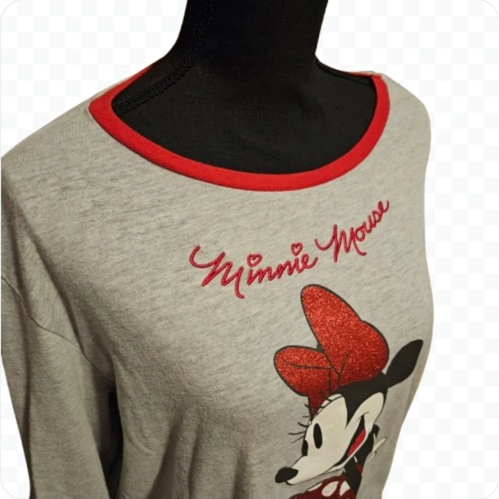 Disney Minnie Mouse Gray Theme Park Long Sleeve Tee Sz Lg